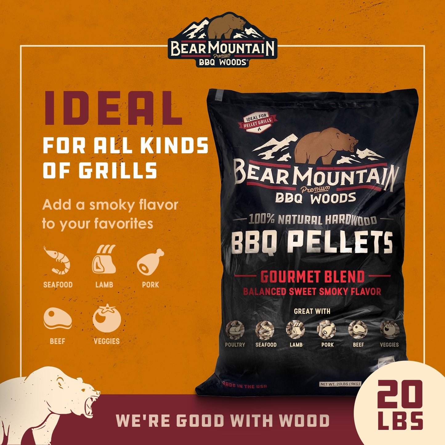 Bear Mountain BBQ All - Natural Hardwood Gourmet Blend Smoker Pellets, 20 Pounds - Angler's Pro Tackle & Outdoors