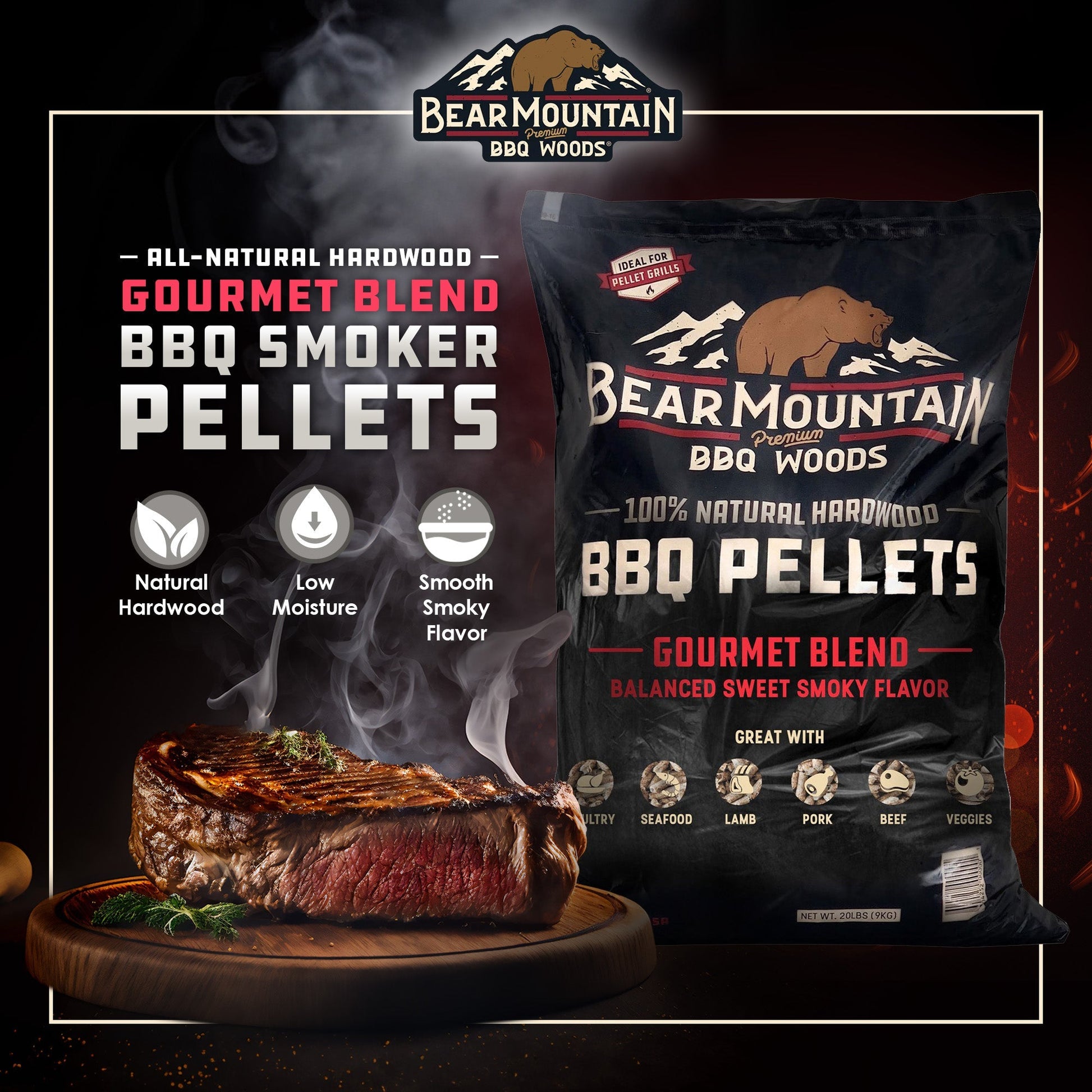 Bear Mountain BBQ All - Natural Hardwood Gourmet Blend Smoker Pellets, 20 Pounds - Angler's Pro Tackle & Outdoors