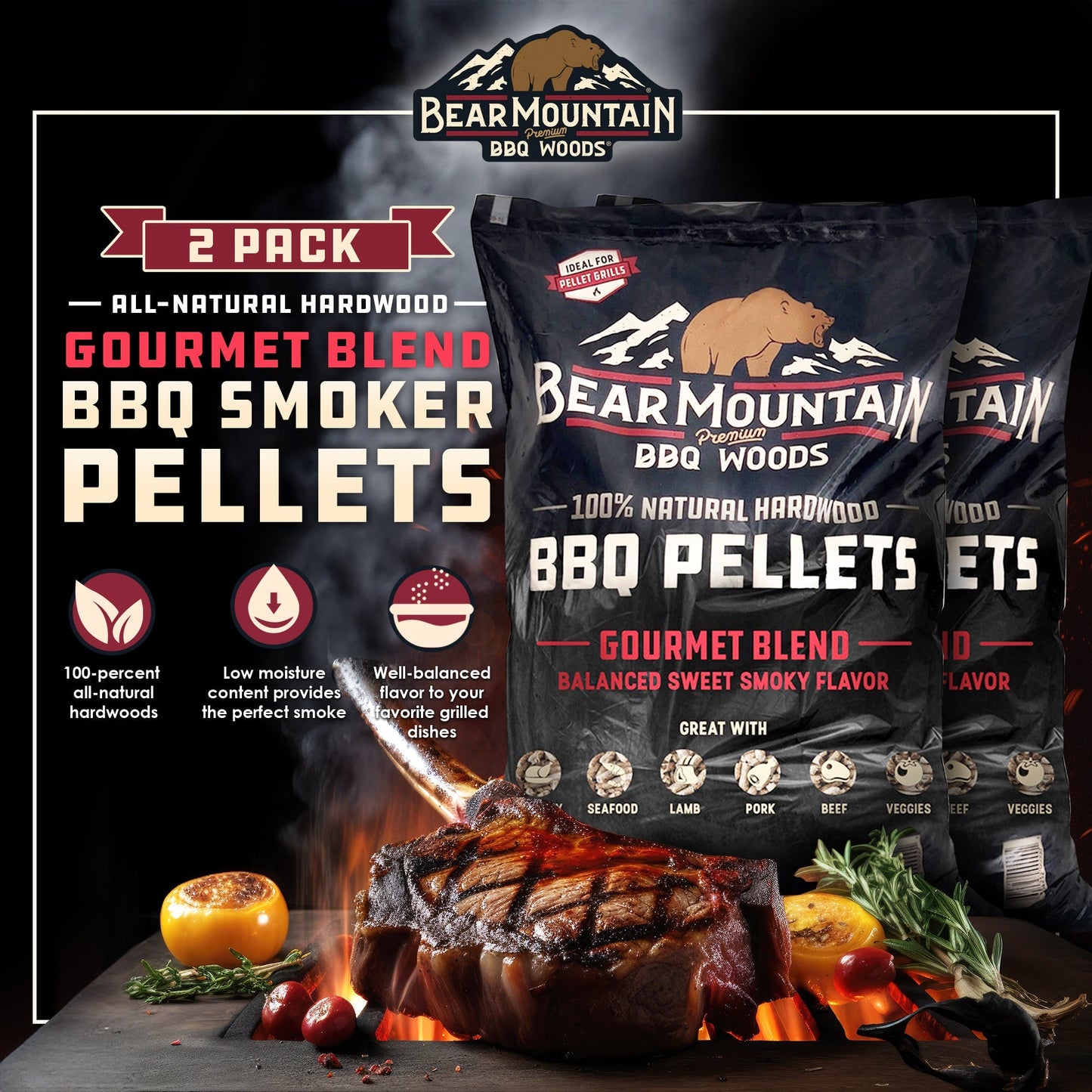 Bear Mountain BBQ All - Natural Hardwood Gourmet Smoker Pellets, 40 lbs (2 Pack) - Angler's Pro Tackle & Outdoors