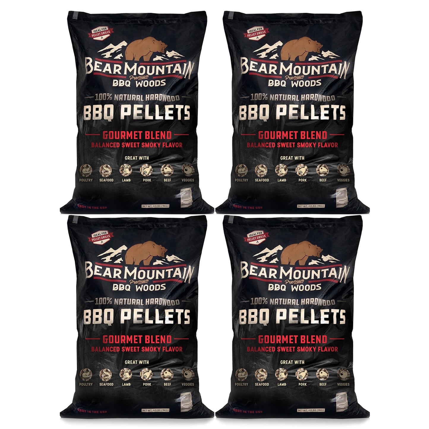 Bear Mountain BBQ All - Natural Hardwood Gourmet Smoker Pellets, 40 lbs (4 Pack) - Angler's Pro Tackle & Outdoors