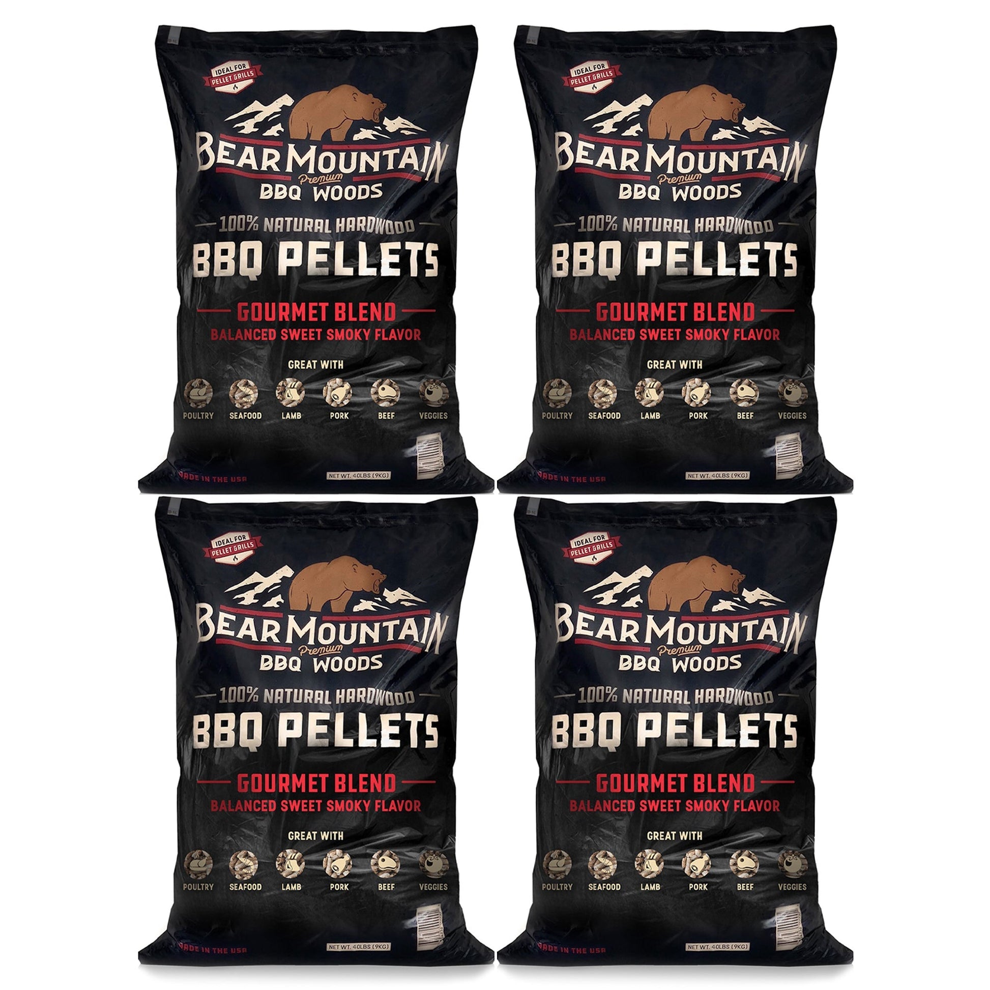 Bear Mountain BBQ All - Natural Hardwood Gourmet Smoker Pellets, 40 lbs (4 Pack) - Angler's Pro Tackle & Outdoors