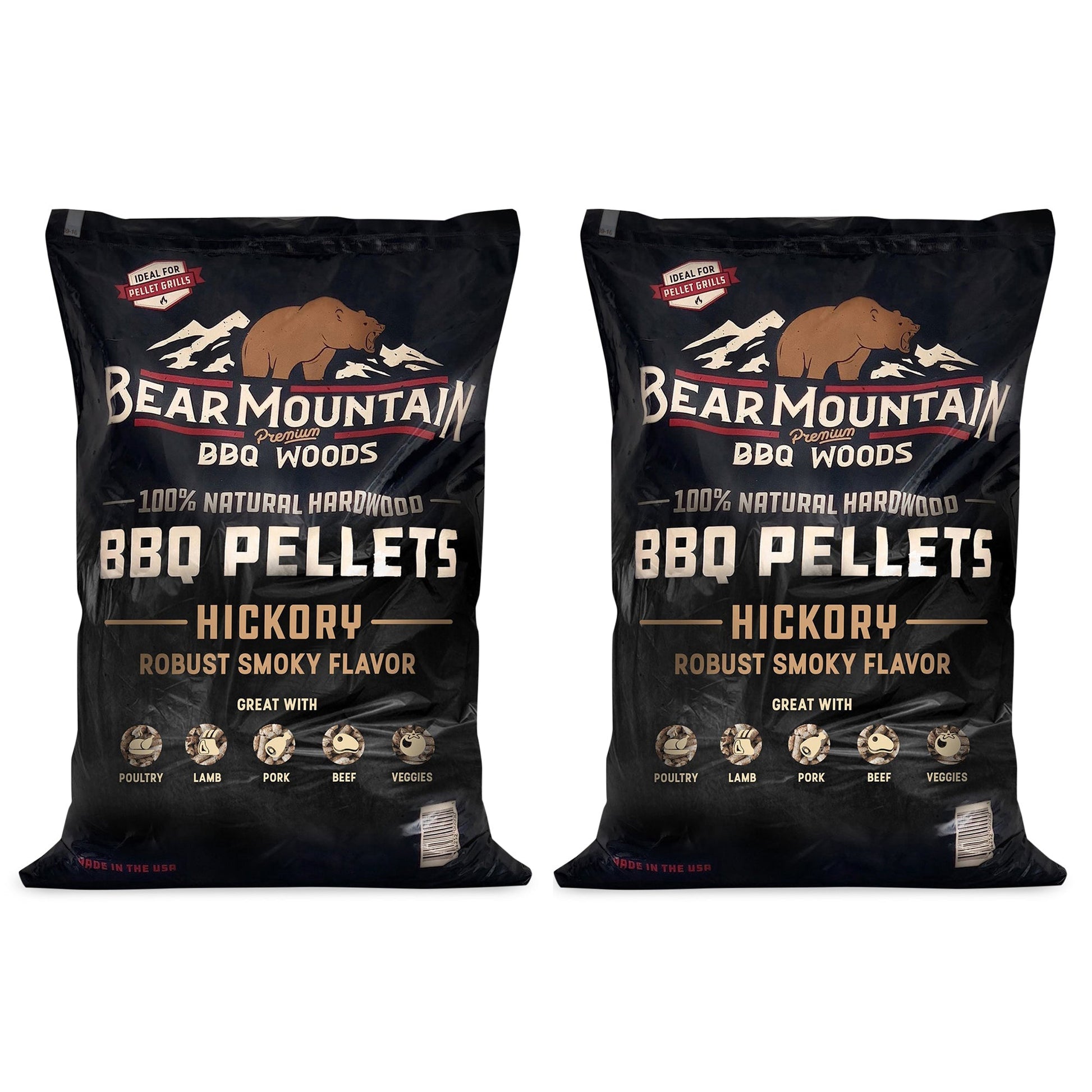 Bear Mountain BBQ All - Natural Hardwood Hickory Smoker Pellets, 20 Lb (2 Pack) - Angler's Pro Tackle & Outdoors