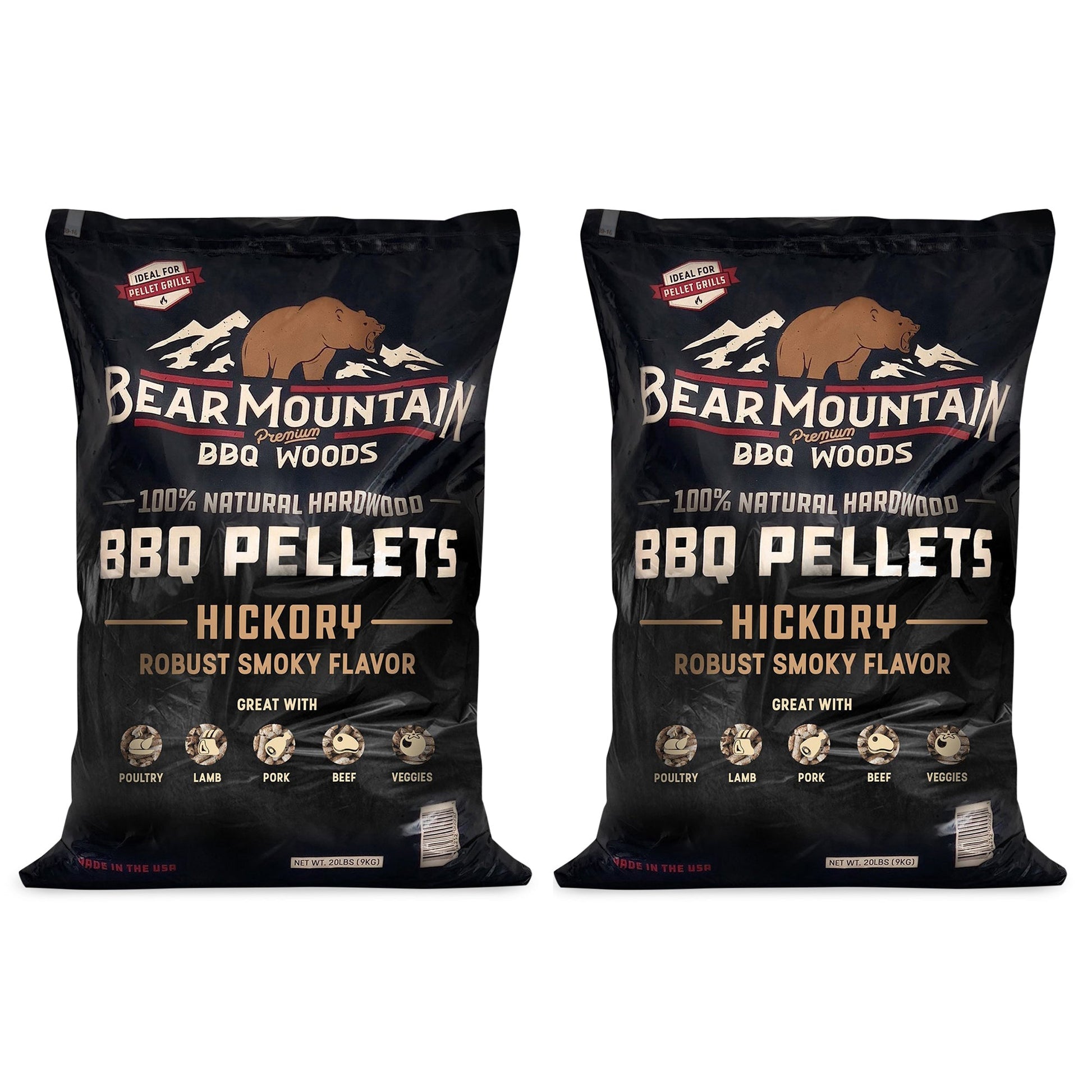 Bear Mountain BBQ All - Natural Hardwood Hickory Smoker Pellets, 40 Lb (2 Pack) - Angler's Pro Tackle & Outdoors