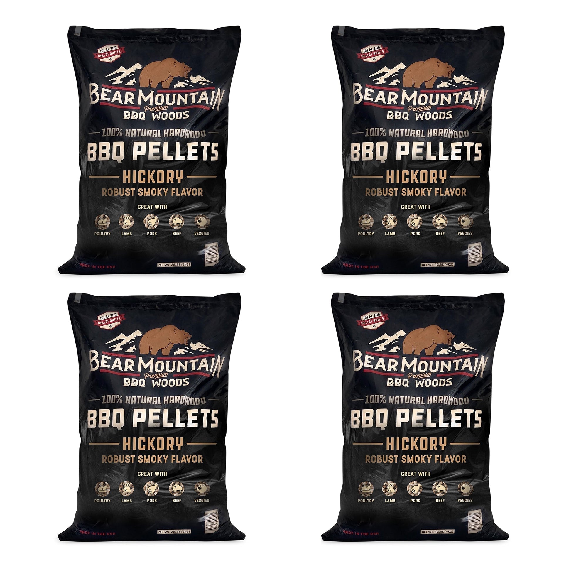 Bear Mountain BBQ All - Natural Hardwood Hickory Smoker Pellets, 40 Lb (4 Pack) - Angler's Pro Tackle & Outdoors