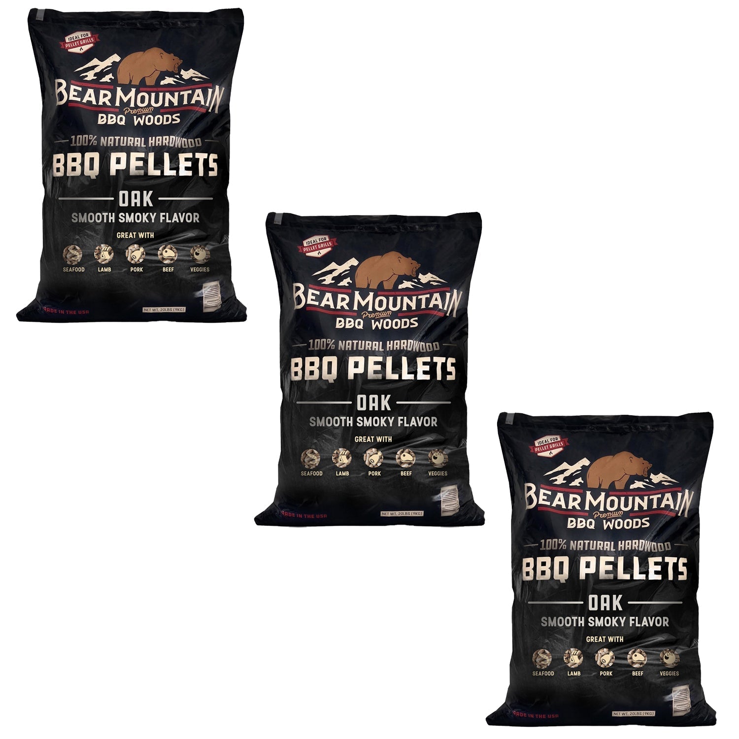 Bear Mountain BBQ All Natural Hardwood Oak BBQ Smoker Pellets, 20 lbs (3 Pack) - Angler's Pro Tackle & Outdoors