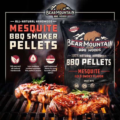 Bear Mountain BBQ All Natural Wood Mesquite Smoker Pellets, 40 Pounds (2 Pack) - Angler's Pro Tackle & Outdoors