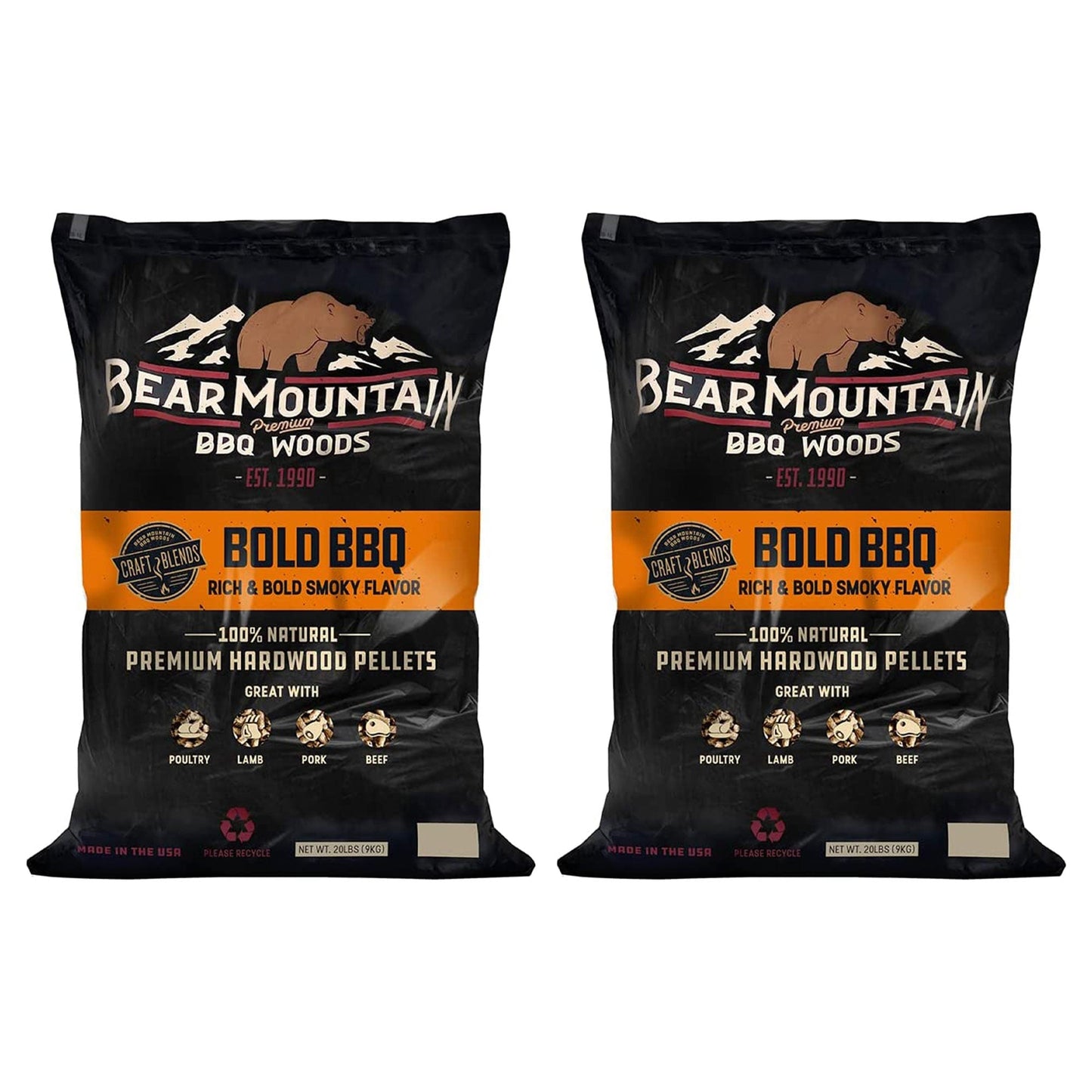 Bear Mountain BBQ Hardwood Bold Craft Blends Smoker Pellets, 20 Pounds (2 Pack) - Angler's Pro Tackle & Outdoors