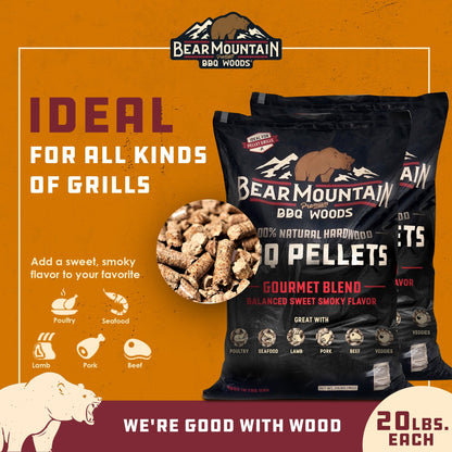 Bear Mountain BBQ Natural Hardwood Gourmet Blend Smoker Pellets, 20 lbs (2 Pack) - Angler's Pro Tackle & Outdoors