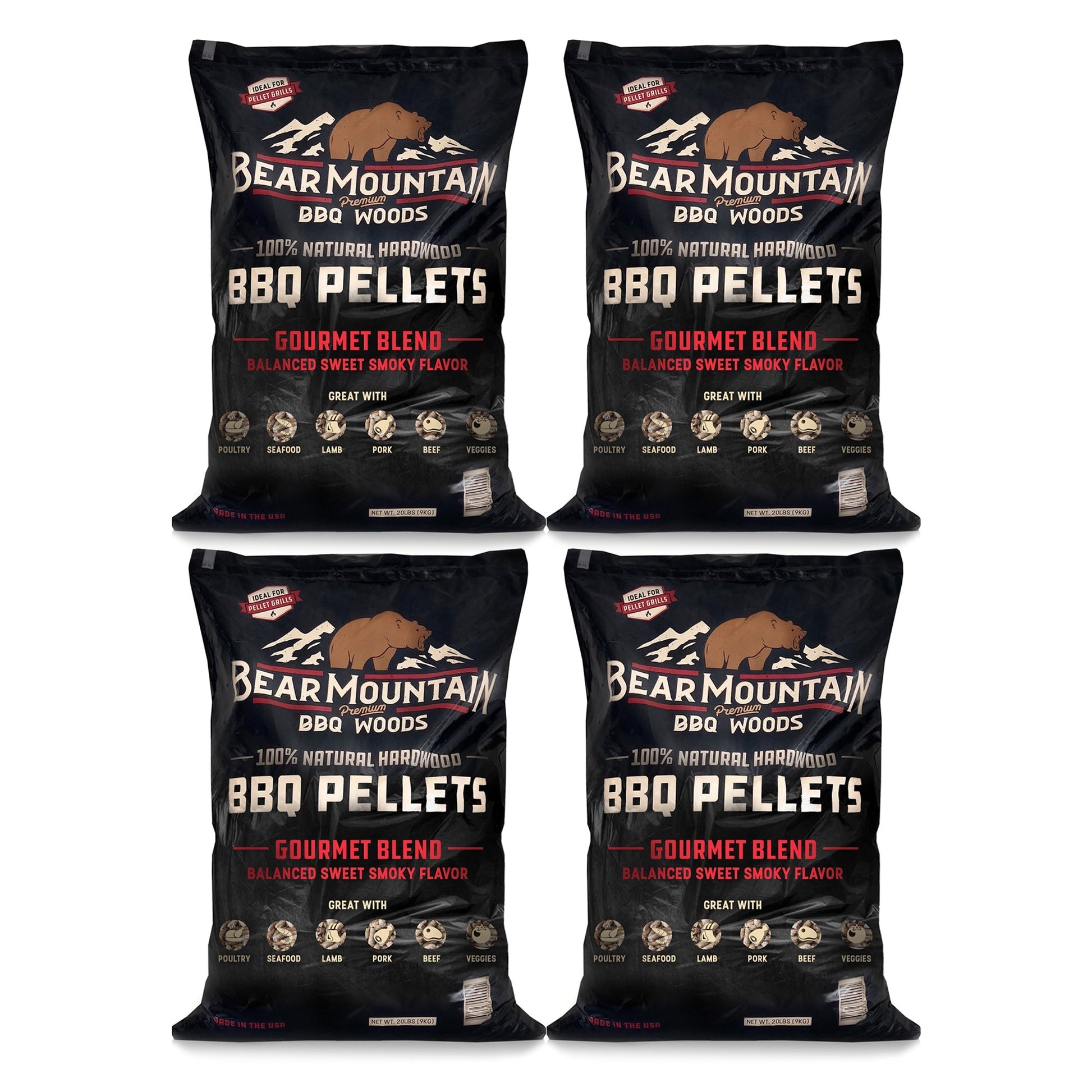 Bear Mountain BBQ Natural Hardwood Gourmet Blend Smoker Pellets, 20 lbs (4 Pack) - Angler's Pro Tackle & Outdoors