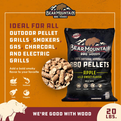 Bear Mountain BBQ Premium All - Natural Hardwood Apple Smoker Pellets, 20 Pounds - Angler's Pro Tackle & Outdoors