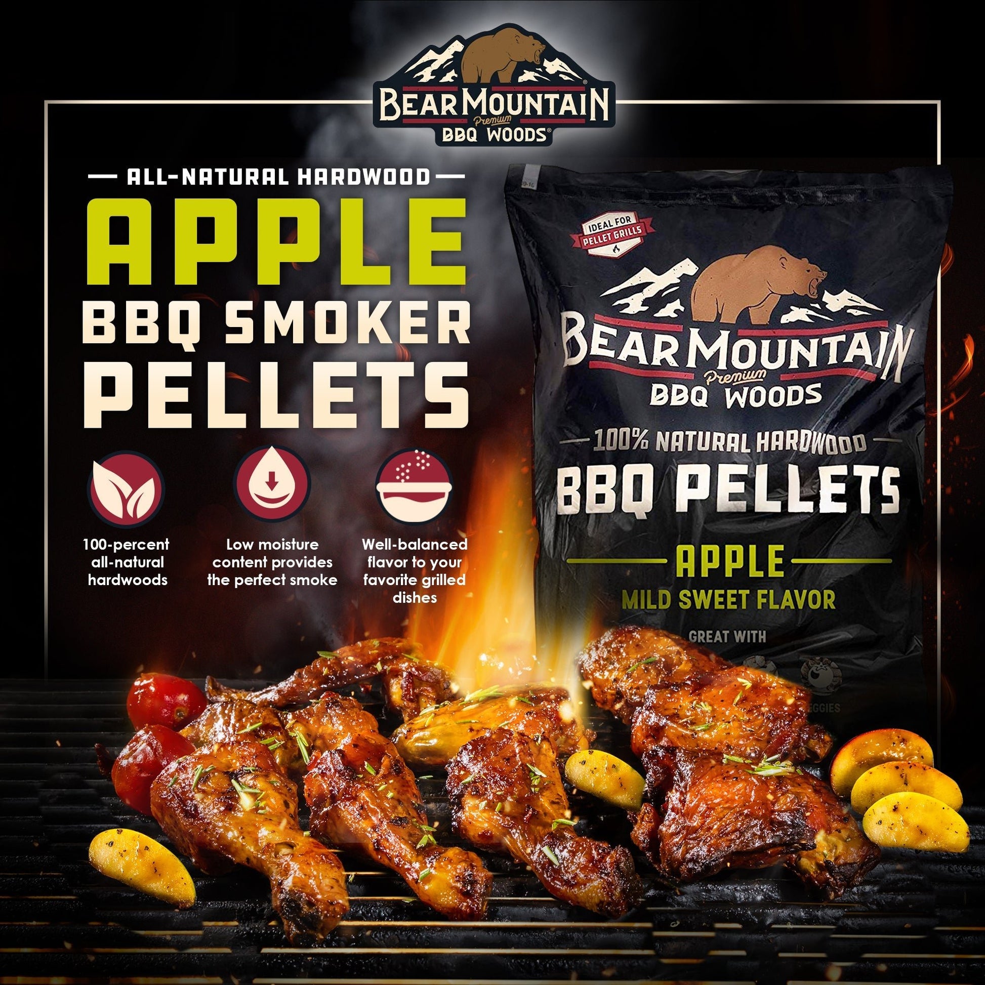 Bear Mountain BBQ Premium All - Natural Hardwood Apple Smoker Pellets, 20 Pounds - Angler's Pro Tackle & Outdoors