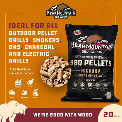 Bear Mountain BBQ Premium All - Natural Hardwood Hickory Smoker Pellets, 20 Pounds - Angler's Pro Tackle & Outdoors