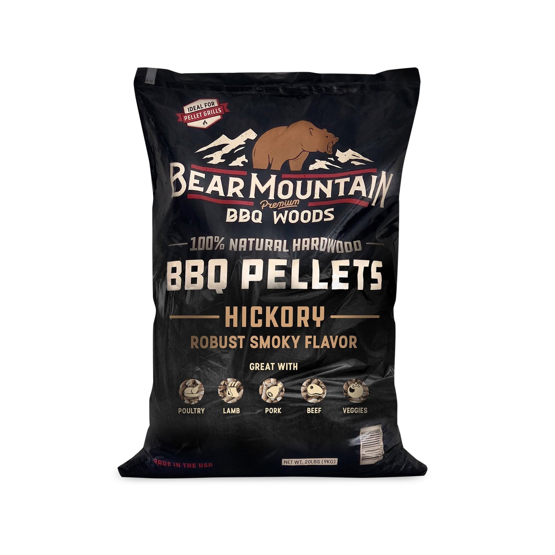 Bear Mountain BBQ Premium All - Natural Hardwood Hickory Smoker Pellets, 40 Pounds - Angler's Pro Tackle & Outdoors