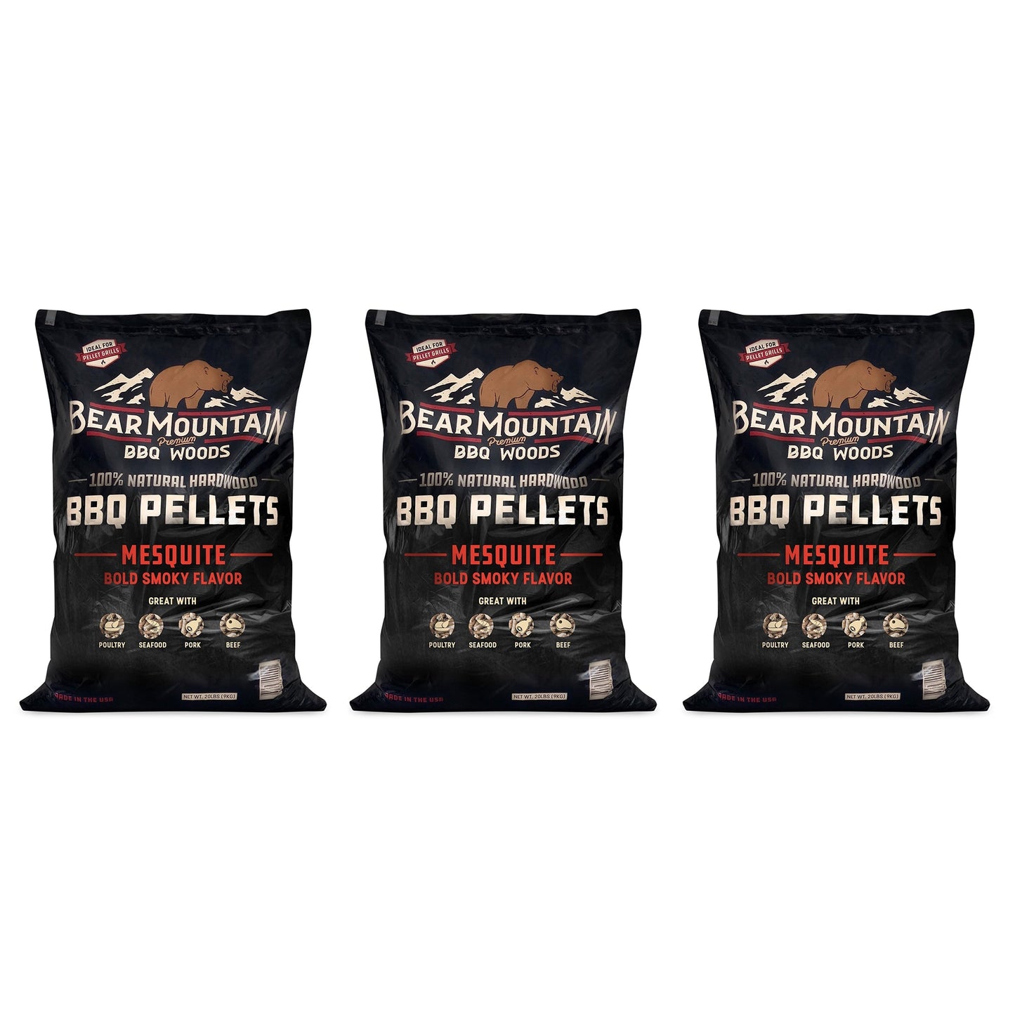 Bear Mountain BBQ Premium All Natural Hardwood Mesquite Smoker Pellets (3 Pack) - Angler's Pro Tackle & Outdoors