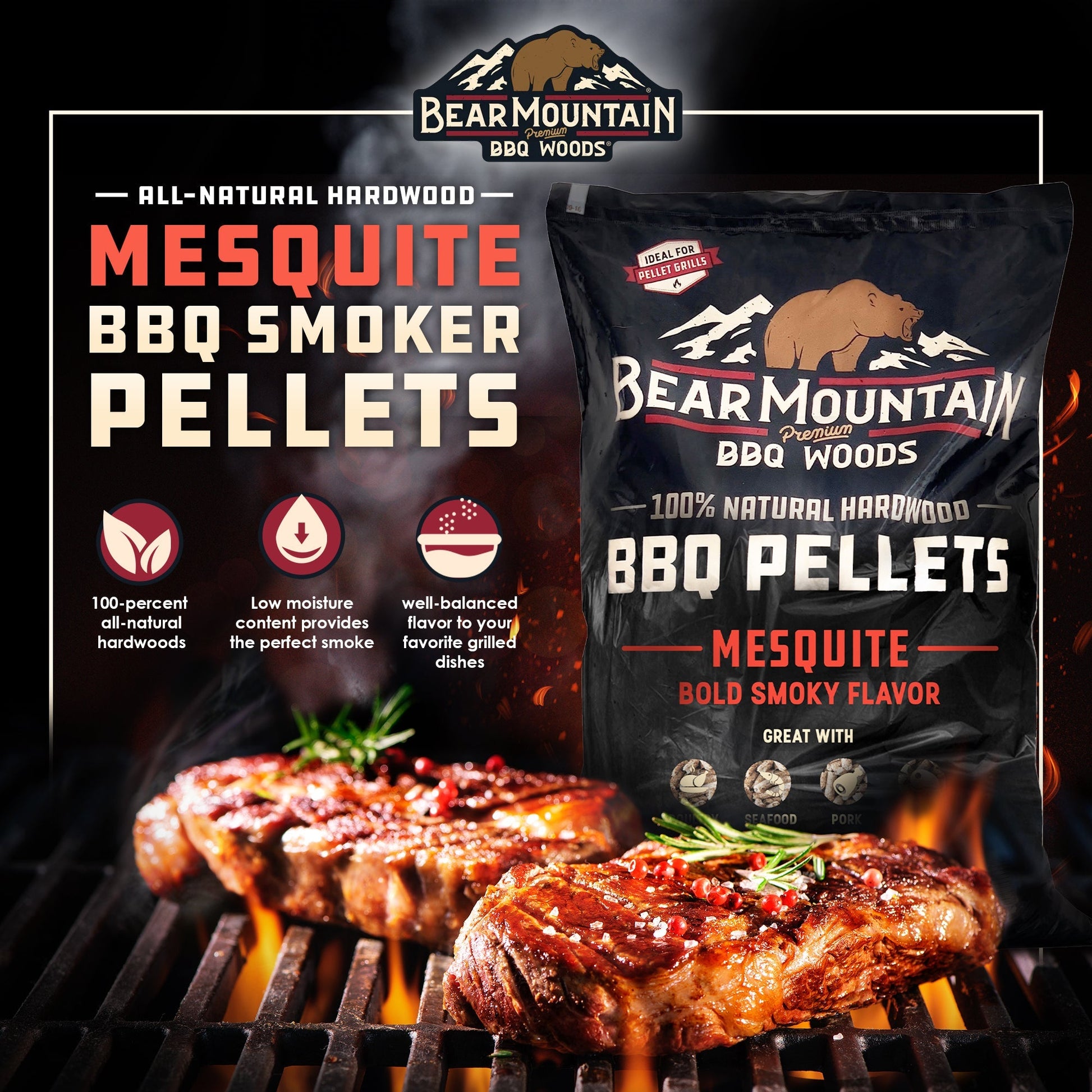 Bear Mountain BBQ Premium All Natural Wood Mesquite Smoker Pellets, 40 Pounds - Angler's Pro Tackle & Outdoors