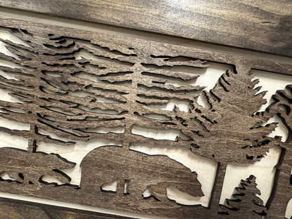 Bellewood Designs - Wood Gun Cabinet Bears In The Woods Wall Decoration - Hidden Gun Safe To Securely Store Your Gun In Plain Sigh