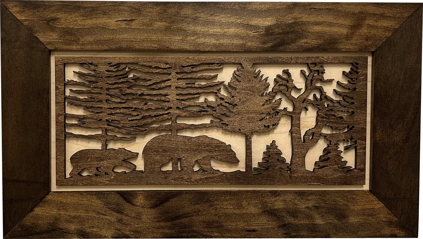 Bellewood Designs - Wood Gun Cabinet Bears In The Woods Wall Decoration - Hidden Gun Safe To Securely Store Your Gun In Plain Sigh