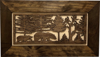Bellewood Designs - Wood Gun Cabinet Bears In The Woods Wall Decoration - Hidden Gun Safe To Securely Store Your Gun In Plain Sigh