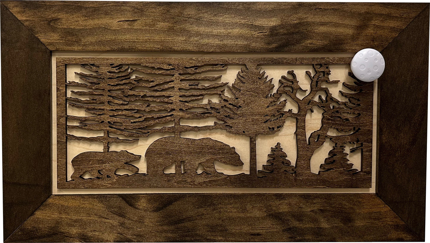 Bellewood Designs - Wood Gun Cabinet Bears In The Woods Wall Decoration - Hidden Gun Safe To Securely Store Your Gun In Plain Sigh