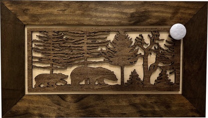 Bellewood Designs - Wood Gun Cabinet Bears In The Woods Wall Decoration - Hidden Gun Safe To Securely Store Your Gun In Plain Sigh