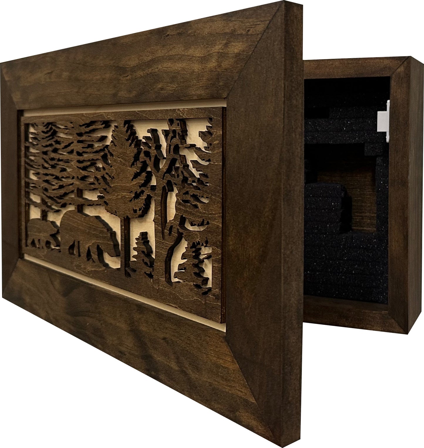 Bellewood Designs - Wood Gun Cabinet Bears In The Woods Wall Decoration - Hidden Gun Safe To Securely Store Your Gun In Plain Sigh