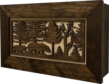 Bellewood Designs - Wood Gun Cabinet Bears In The Woods Wall Decoration - Hidden Gun Safe To Securely Store Your Gun In Plain Sigh