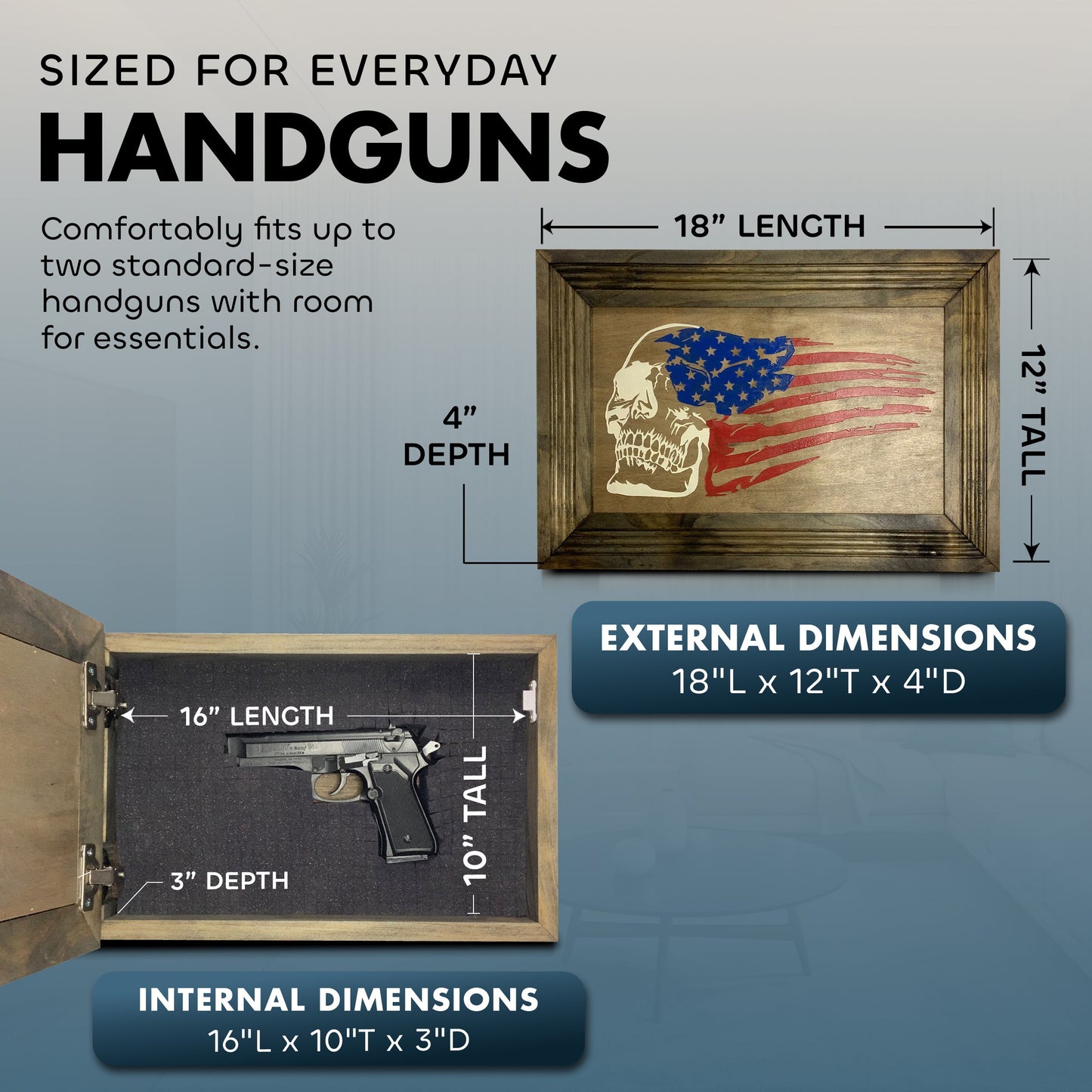 Bellewood Designs - Gun Cabinet with Skull & American Flag Design