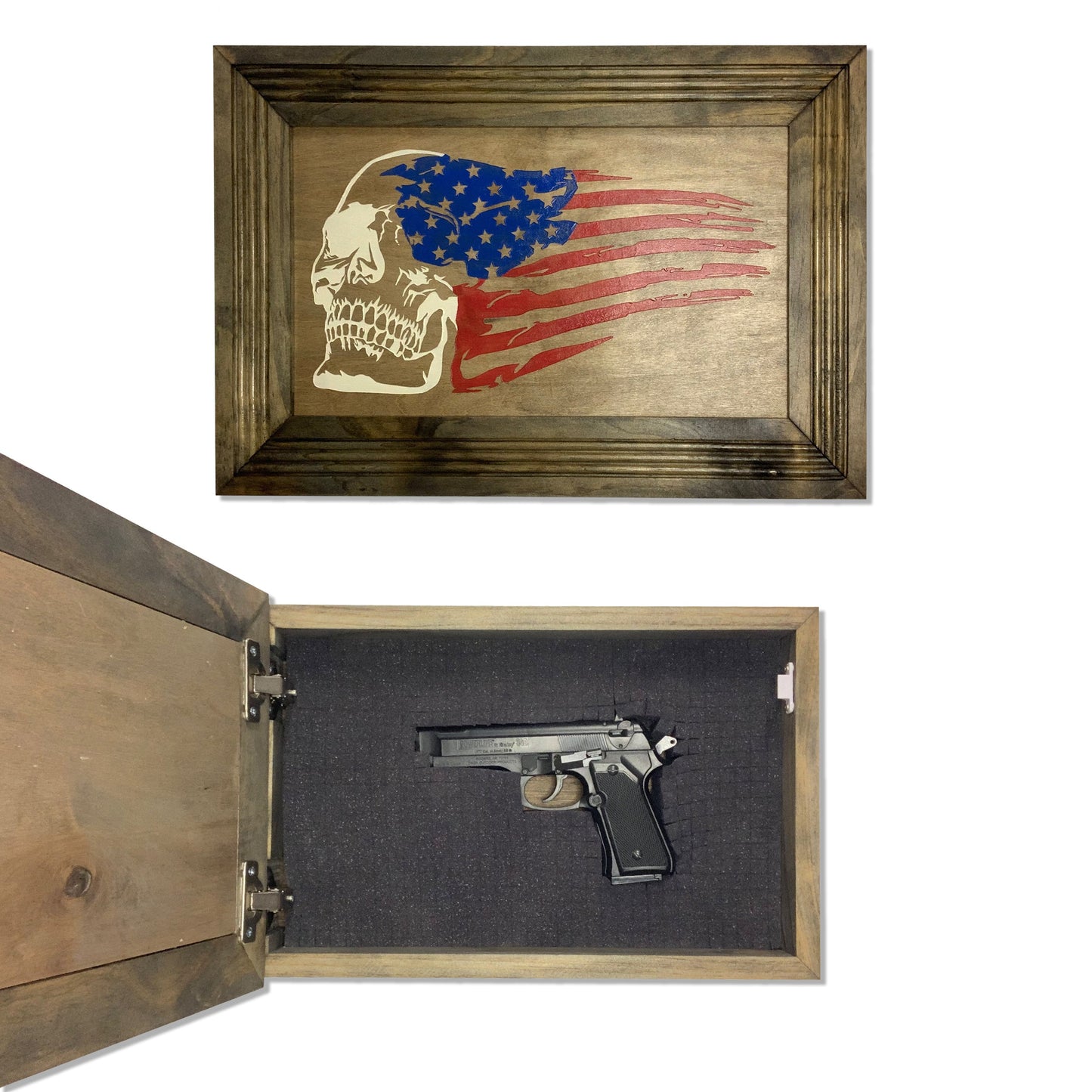 Bellewood Designs - Gun Cabinet with Skull & American Flag Design