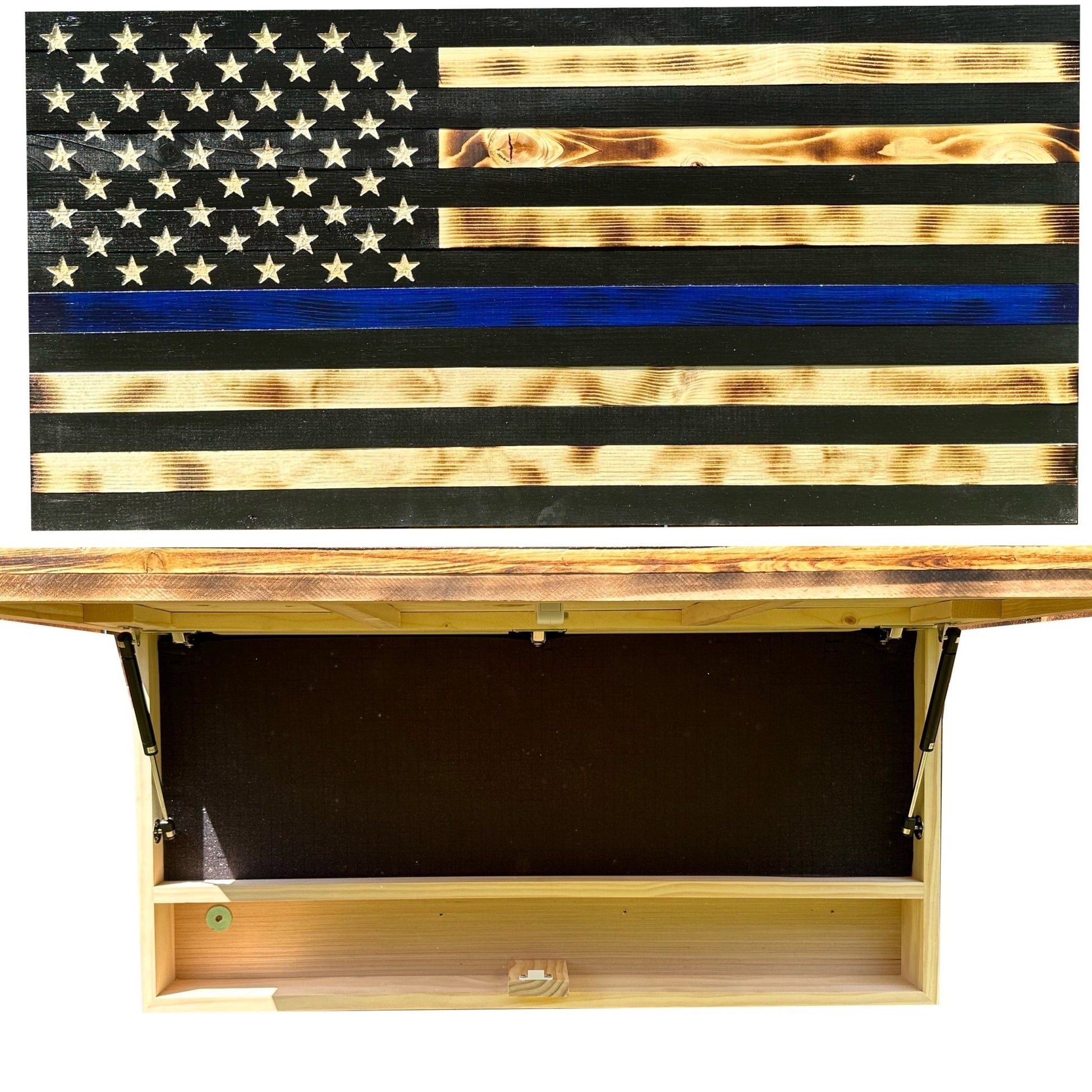 Bellewood Designs - Large Blue Line American Flag Hidden Gun Storage Cabinet (Blue Line) - Angler's Pro Tackle & Outdoors