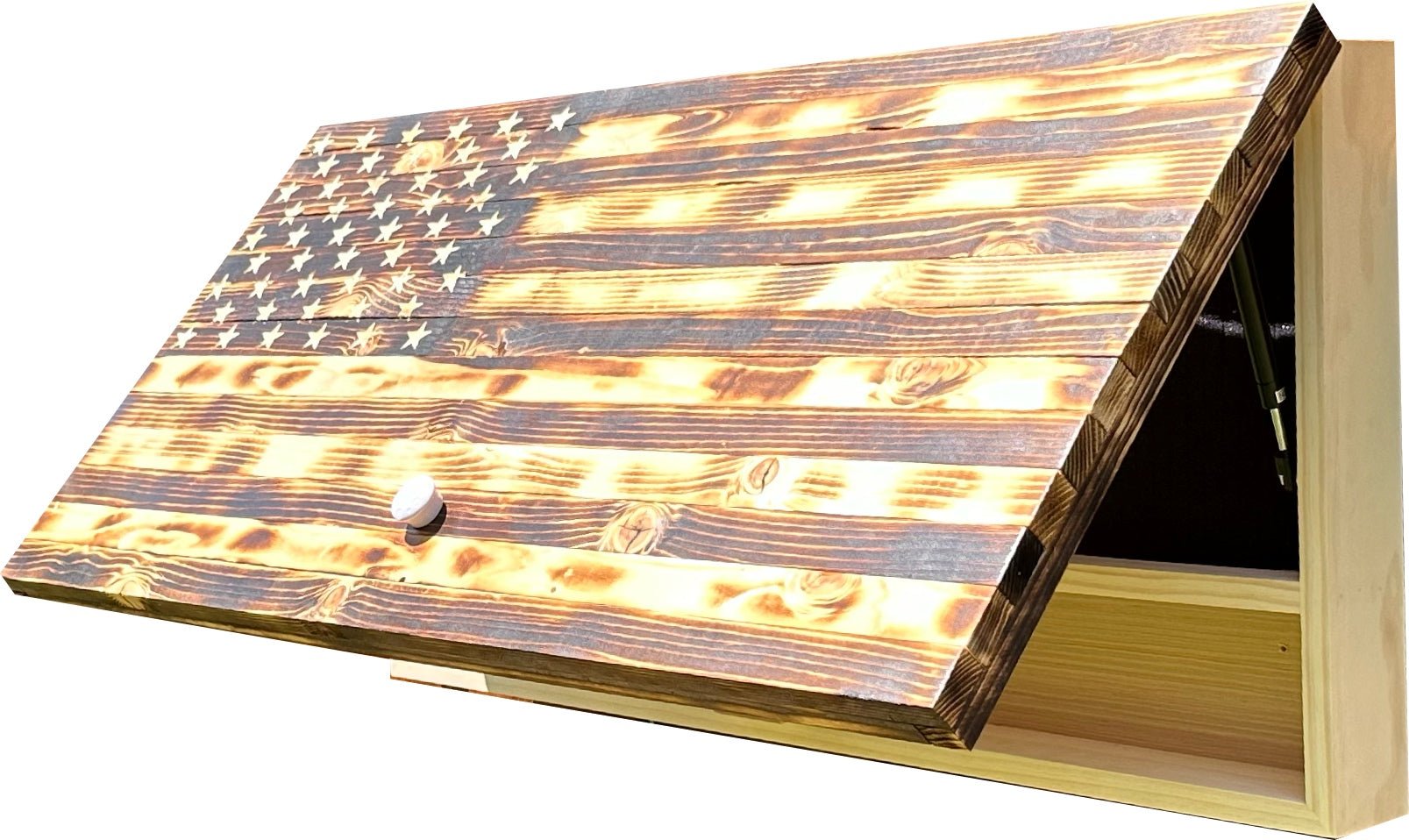 Bellewood Designs - Large Burnt American Flag Hidden Gun Storage Cabinet (Burnt) - Angler's Pro Tackle & Outdoors