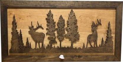 Bellewood Designs - Large Hidden Gun Storage Cabinet Wall Decor - Deer and Moose In The Woods Scene - Angler's Pro Tackle & Outdoors