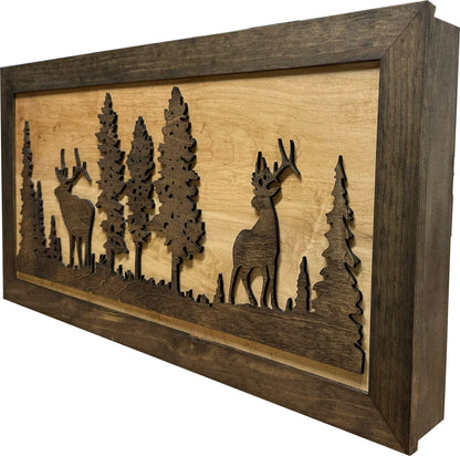 Bellewood Designs - Large Hidden Gun Storage Cabinet Wall Decor - Deer and Moose In The Woods Scene - Angler's Pro Tackle & Outdoors