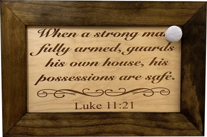 Bellewood Designs - Wood Gun Cabinet Bible Verse Luke 11:21 Wall Decoration - Hidden Gun Safe To Securely Store Your Gun In Plain Sight by Bellewood Designs - Angler's Pro Tackle & Outdoors