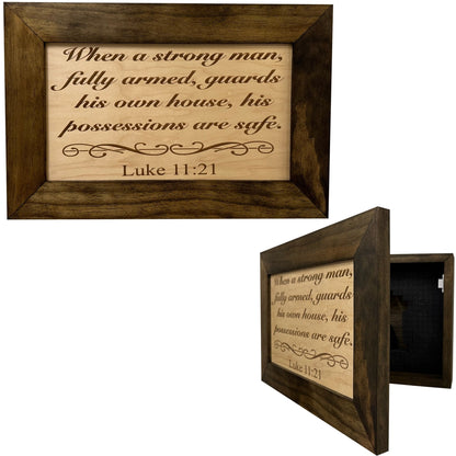 Bellewood Designs - Wood Gun Cabinet Bible Verse Luke 11:21 Wall Decoration - Hidden Gun Safe To Securely Store Your Gun In Plain Sight by Bellewood Designs - Angler's Pro Tackle & Outdoors