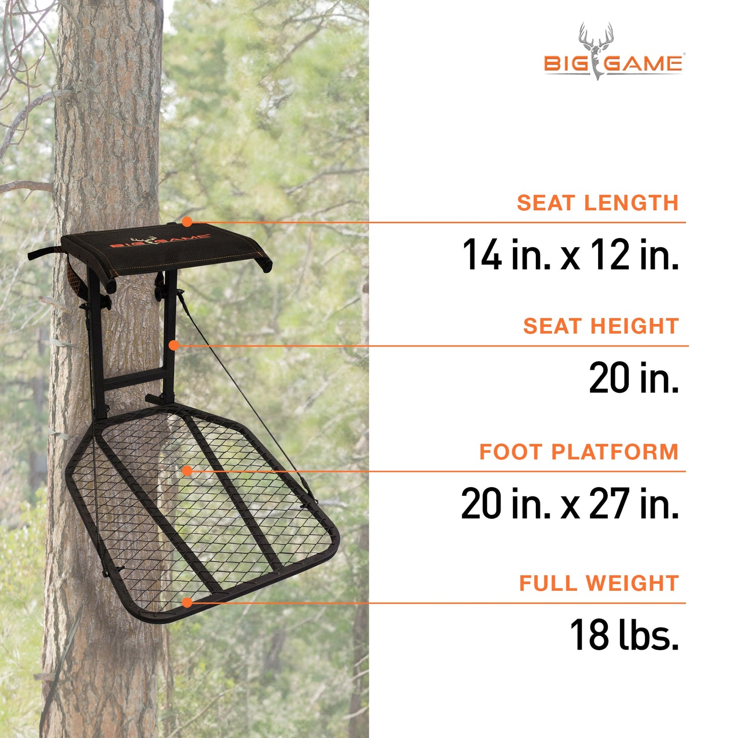 Big Game Captain Steel Hang - On Treestand with 14" x 12" Flip - Back Seat, Black - Angler's Pro Tackle & Outdoors