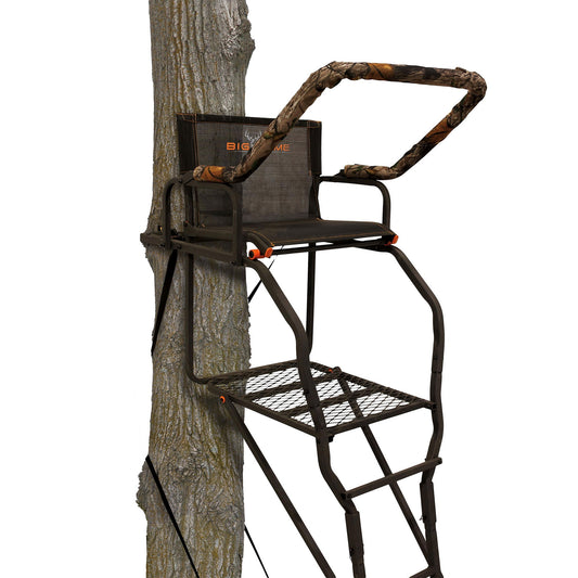 Big Game Striker XL 17.5' Ladder Treestand with Flip - Back Seat and Rail, Black - Angler's Pro Tackle & Outdoors