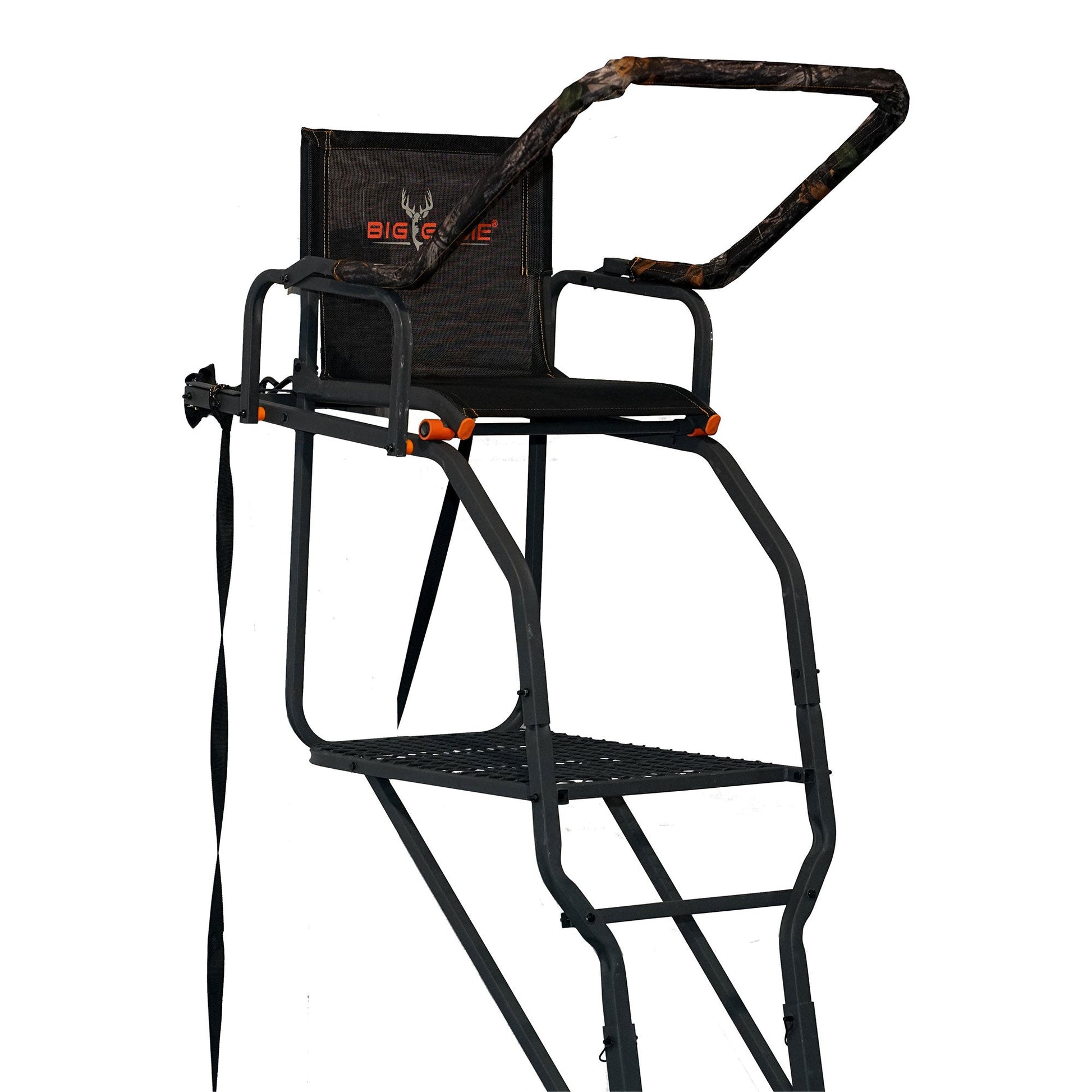 Big Game Striker XL 17.5' Ladder Treestand with Flip - Back Seat and Rail, Black - Angler's Pro Tackle & Outdoors