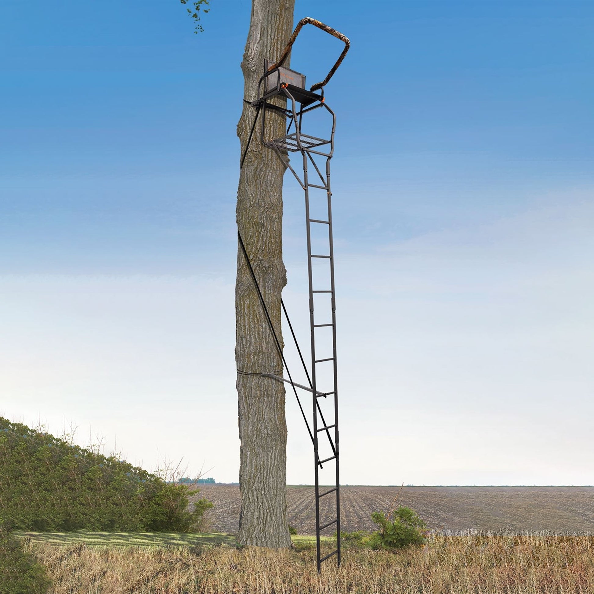 Big Game Striker XL 17.5' Ladder Treestand with Flip - Back Seat and Rail, Black - Angler's Pro Tackle & Outdoors