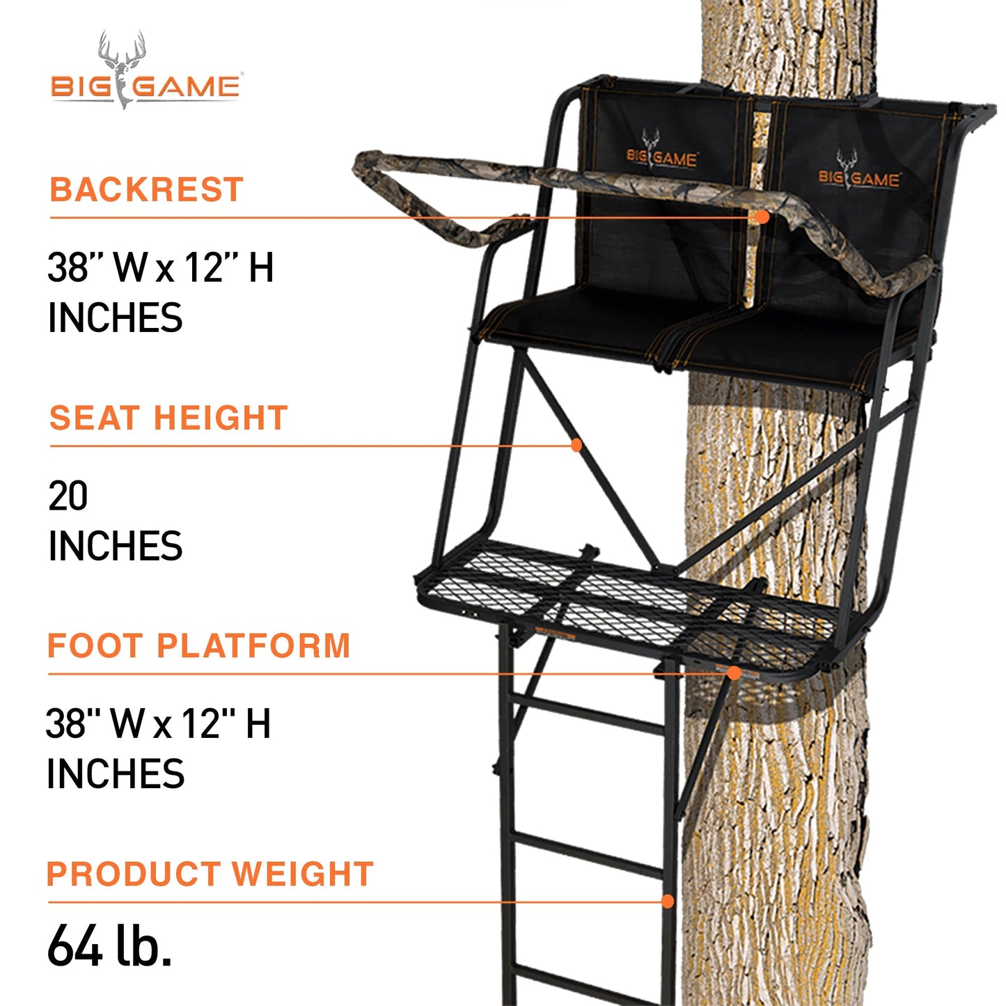 Big Game The Big Buddy Deer Hunting Ladder Climbing Tree Stand w/Flex - Tek Seat - Angler's Pro Tackle & Outdoors