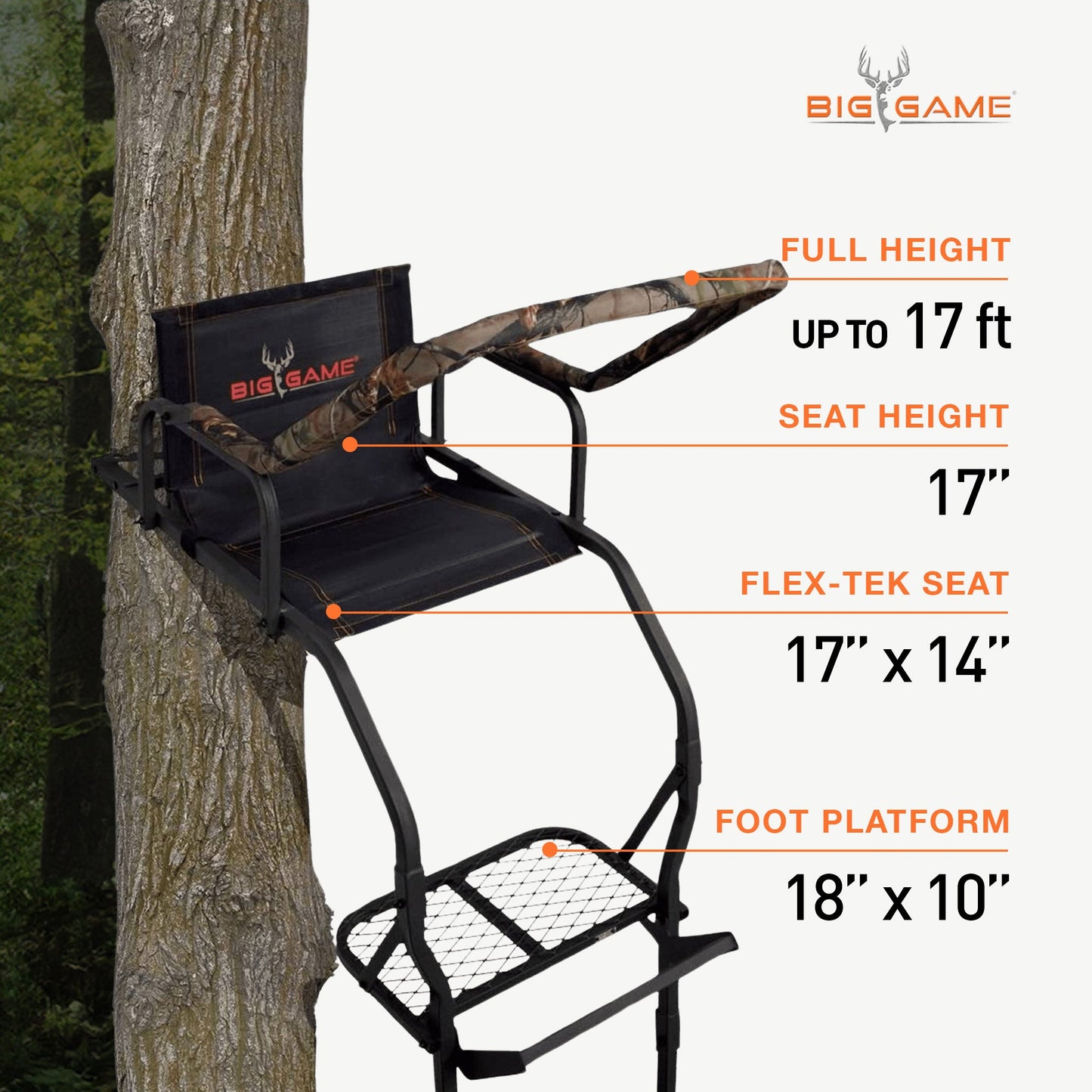 Big Game Warrior DXT 17 Foot 1 Person Deer Hunting Ladder Climbing Tree Stand - Angler's Pro Tackle & Outdoors