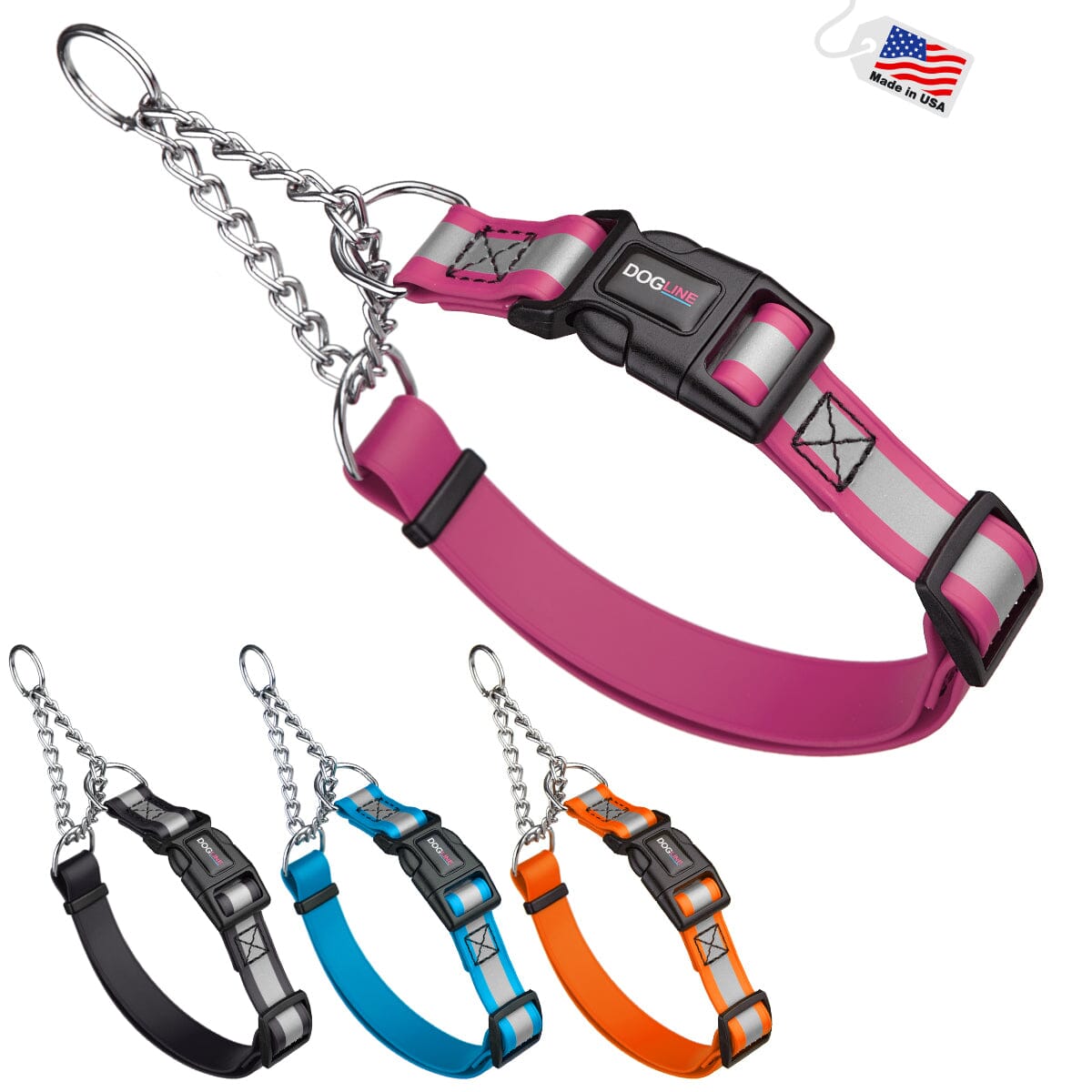 Dogline Reflective Biothane Martingale Collar with Quick Release Buckle