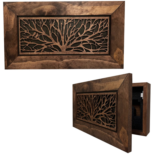 Bellewood Designs - Wood Gun Cabinet Birds In A Tree Wall Decoration - Hidden Gun Safe To Securely Store Your Gun In Plain Sight