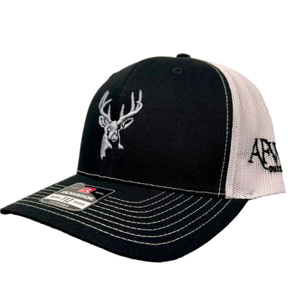 Black with Silver 3D Buck Logo and White Mesh - Angler's Pro Tackle & Outdoors