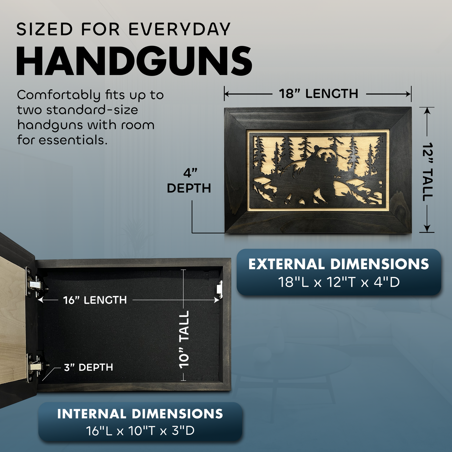Hidden Black Bear Wall-Mounted Gun Cabinet – Safe Hidden Storage for Firearms