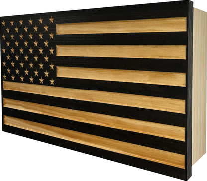 Bellewood Designs - Carved American Flag Decorative Wall-Mounted Secure Gun Cabinet