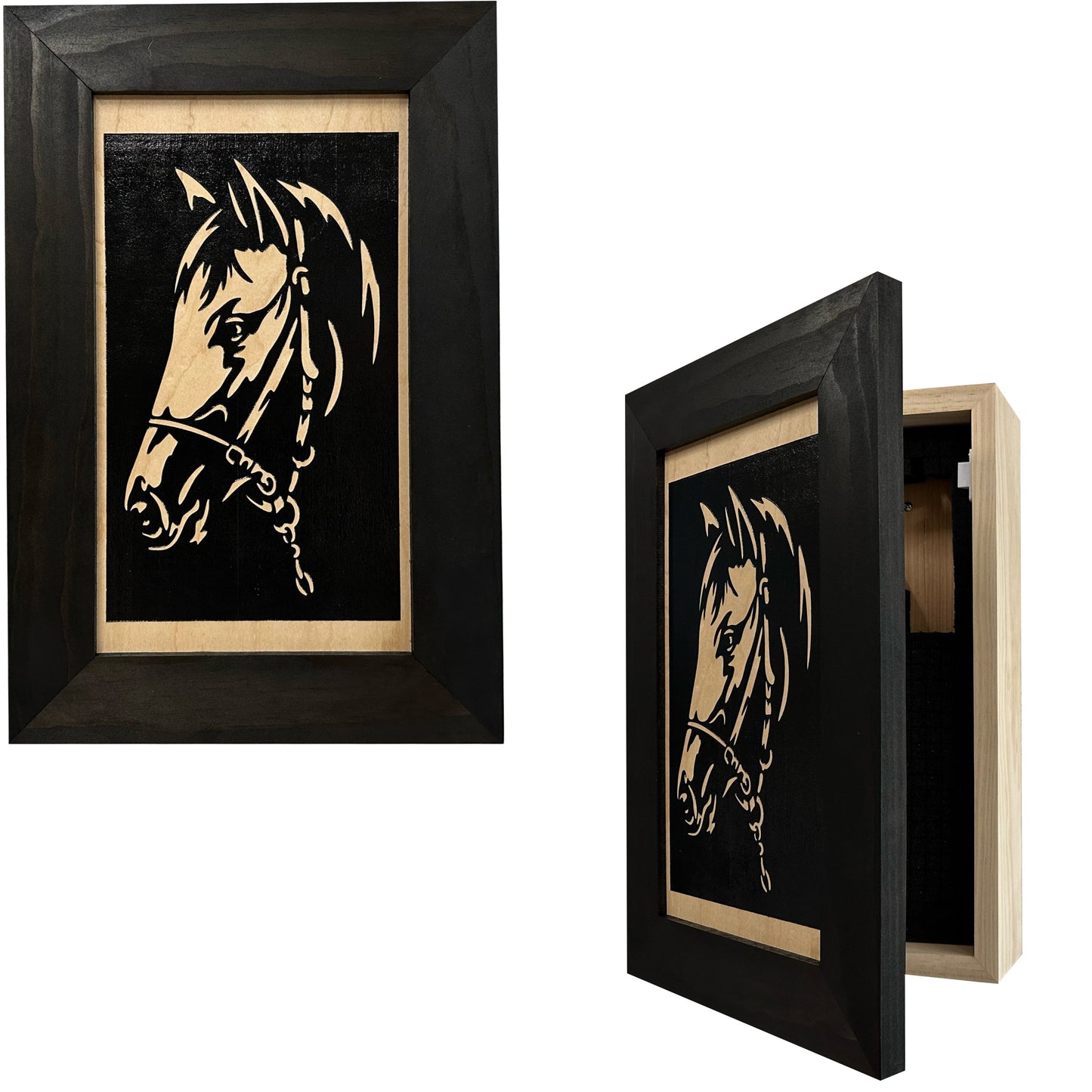 Bellewood Designs - Hidden Gun Safe Black Horse Wall Art Decoration
