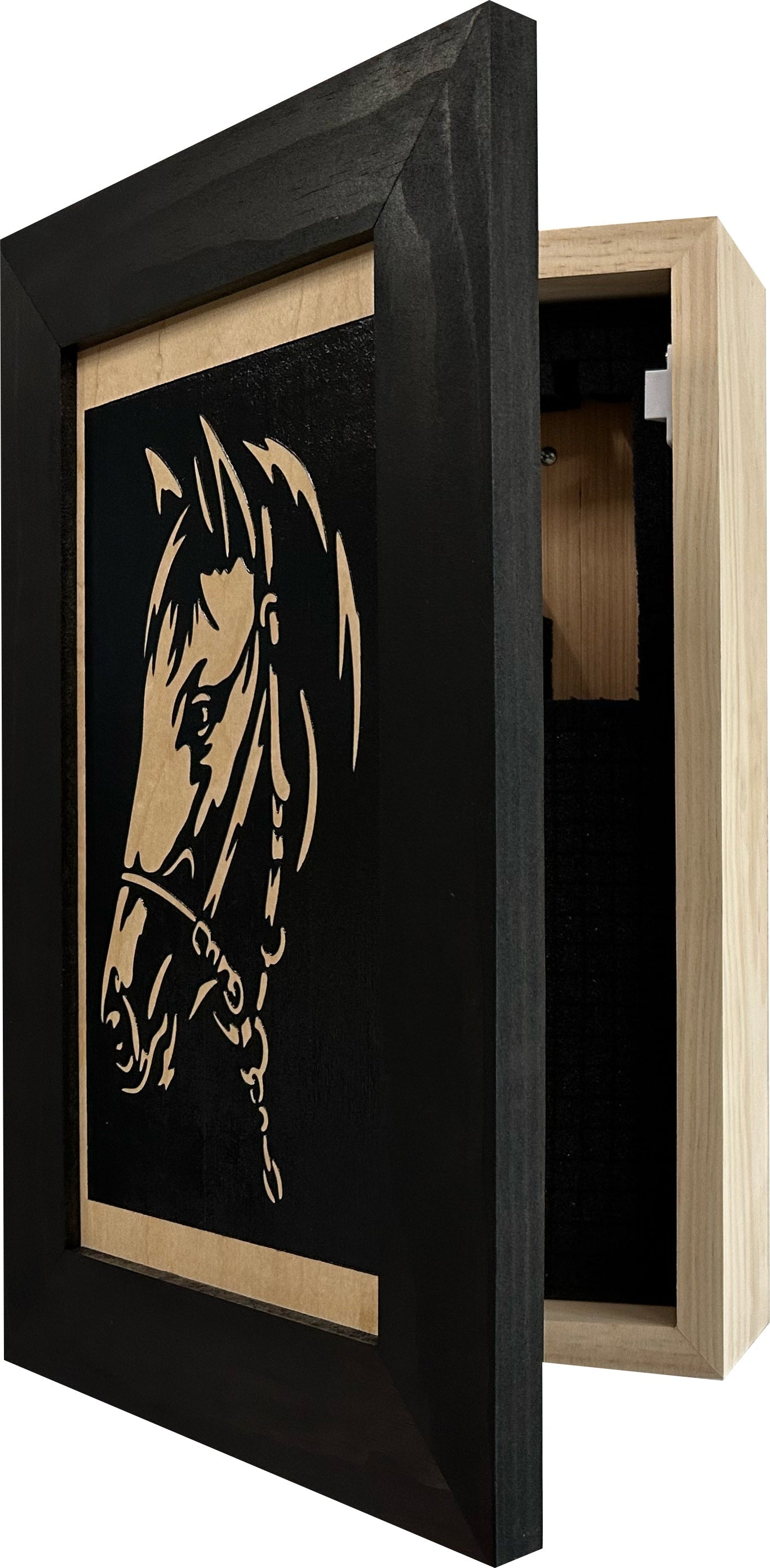 Bellewood Designs - Hidden Gun Safe Black Horse Wall Art Decoration