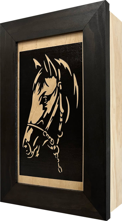Bellewood Designs - Hidden Gun Safe Black Horse Wall Art Decoration