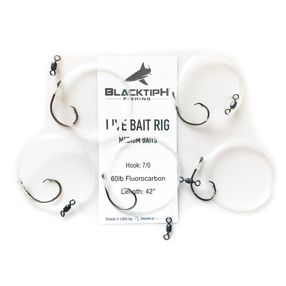 BlacktipH Live Bait Rigs with 7/0 Black Nickel Circle Hook and Premium Rosco Swivel - Medium 5 Pack - Angler's Pro Tackle & Outdoors