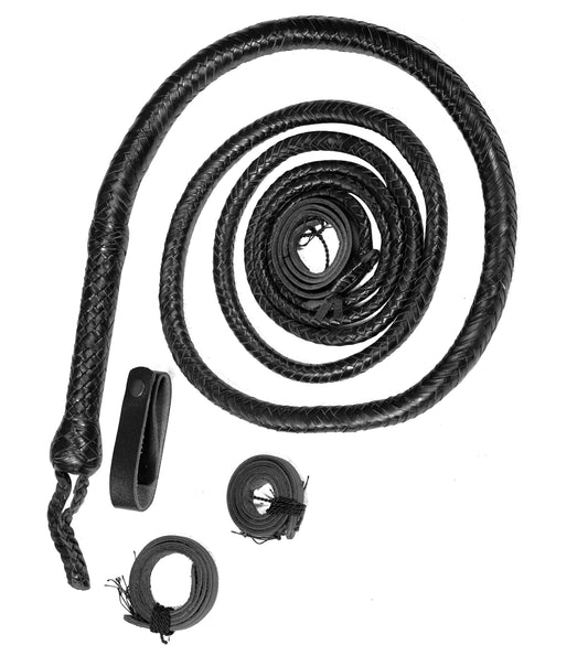 KBS Knives Snake Black Leather Bull Whip – Handmade Braided Whip for Performance
